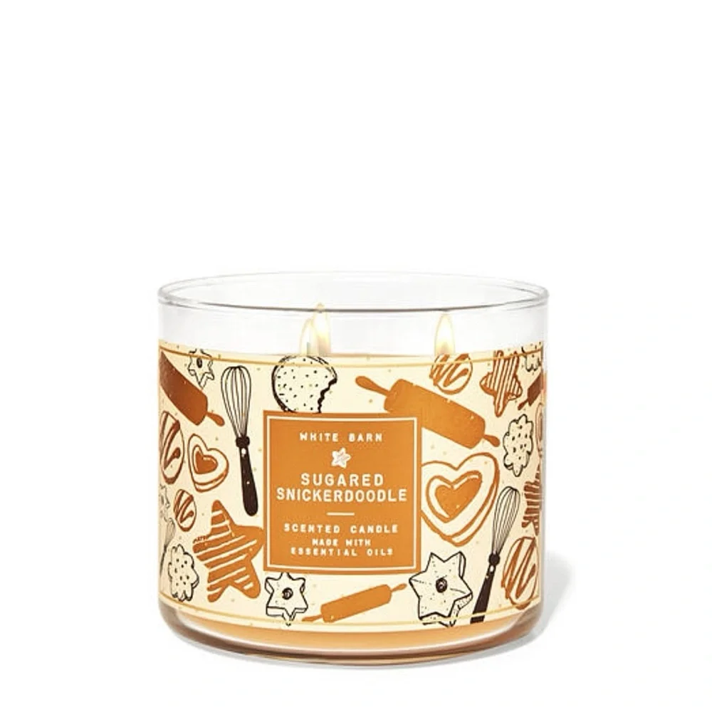 NEW Bath and Body Works White Barn‎ Sugared Snickerdoodle 3 Wick Candle 14.5 Oz